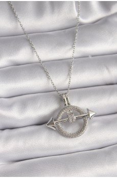 316L Çelik Gümüş Renk Zincir Zirkon Taşlı Halka Model Kadın Kolye