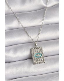 316L Çelik Gümüş Renk Zincir Göz İşlemeli Madalyon Model Kadın Kolye