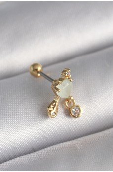 316L Çelik Gold Renk Beyaz Mineli Kalp Sallantı Zirkon Taşlı Tragus Piercing
