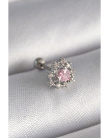 316L Çelik Gümüş Renk Zirkon Taşlı Kalp Tragus Piercing