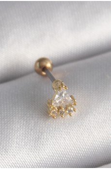 316L Çelik Gold Renk Üçgen Zirkon Taşlı Tragus Piercing