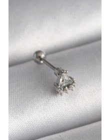 316L Çelik Gümüş Renk Üçgen Zirkon Taşlı Tragus Piercing