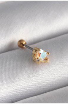 316L Çelik Gold Renk Zirkon Taşlı Kalp Tragus Piercing