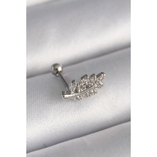 316L Çelik Gümüş Renk Zirkon Taşlı Dal Tragus Piercing