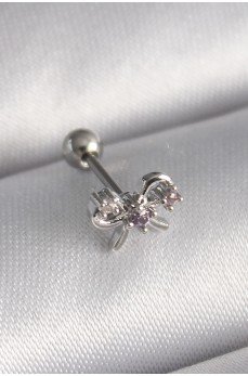 316L Çelik Gümüş Renk Zirkon Taşlı Kurdele Tragus Piercing