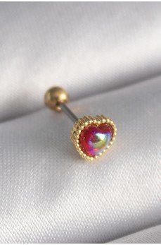 316L Çelik Gold Renk Kırmızı Mineli Kalp Tragus Piercing