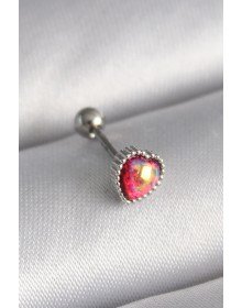 316L Çelik Gümüş Renk Kırmızı Mineli Kalp Tragus Piercing