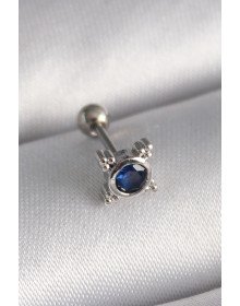 316L Çelik Gümüş Renk Mavi Zirkon Taşlı Tragus Piercing