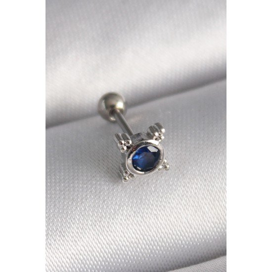 316L Çelik Gümüş Renk Mavi Zirkon Taşlı Tragus Piercing 316L Çelik Gümüş Renk Mavi Zirkon Taşlı Tragus Piercing
