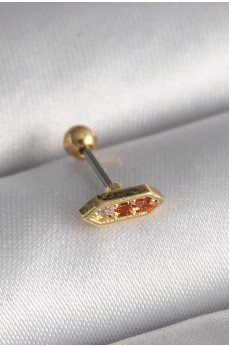 316L Çelik Gold Renk Turuncu Zirkon Taşlı Tragus Piercing