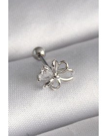 316L Çelik Gümüş Renk Zirkon Taş Detay Kurdele Model Tragus Piercing