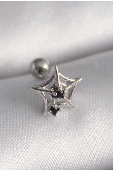 316L Çelik Gümüş Renk Siyah Zirkon Taş Detay Örümcek Ağ Model Tragus Piercing