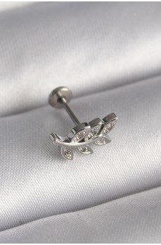 316L Çelik Gümüş Renk Dal Model Zirkon Taş Detaylı Tragus Piercing