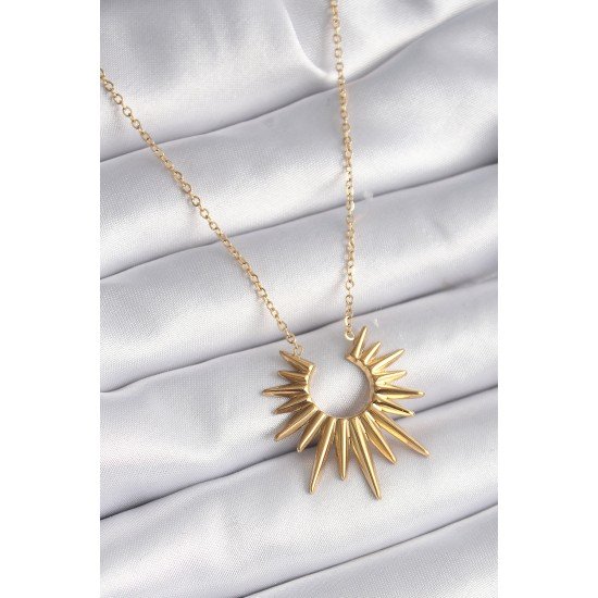 316L Çelik Gold Renk Güneş Model Vintage Kadın Kolye