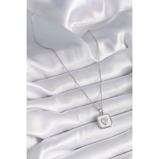 316L Çelik Gümüş Renk Kare Madalyon Kalp Zirkon Taş İşleme Kadın Kolye 316L Çelik Gümüş Renk Kare Madalyon Kalp Zirkon Taş İşleme Kadın Kolye