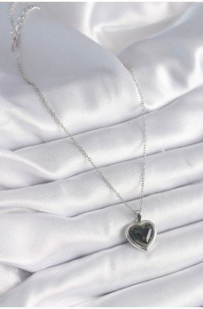 316L Çelik Gümüş Renk Yeşil Mineli Kalp Model Kadın Kolye