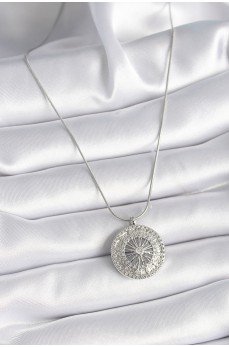 316L Çelik Gümüş Renk Zirkon Taşlı 12 Burç Madalyon Model Kadın Kolye