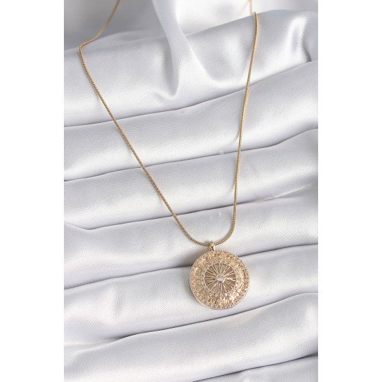 316L Çelik Gold Renk Zirkon Taşlı 12 Burç Madalyon Model Kadın Kolye 316L Çelik Gold Renk Zirkon Taşlı 12 Burç Madalyon Model Kadın Kolye