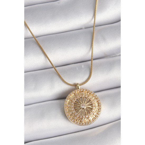 316L Çelik Gold Renk Zirkon Taşlı 12 Burç Madalyon Model Kadın Kolye 316L Çelik Gold Renk Zirkon Taşlı 12 Burç Madalyon Model Kadın Kolye