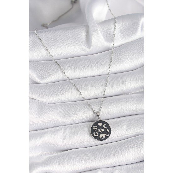 316L Çelik Gümüş Renk Siyah Renk Şans Kolyesi 316L Çelik Gümüş Renk Siyah Renk Şans Kolyesi