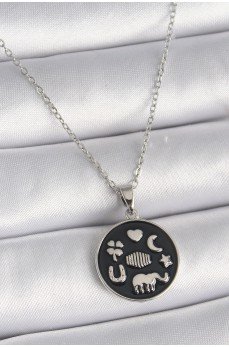 316L Çelik Gümüş Renk Siyah Renk Şans Kolyesi