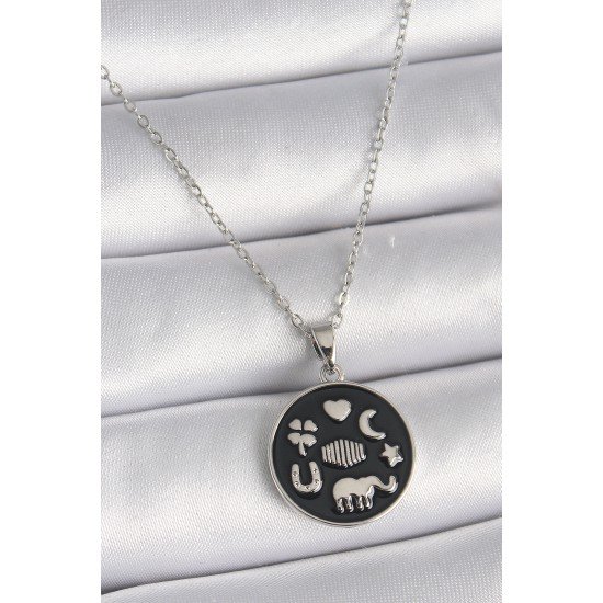 316L Çelik Gümüş Renk Siyah Renk Şans Kolyesi 316L Çelik Gümüş Renk Siyah Renk Şans Kolyesi