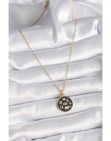 316L Çelik Gold Renk Siyah Şans Kolyesi