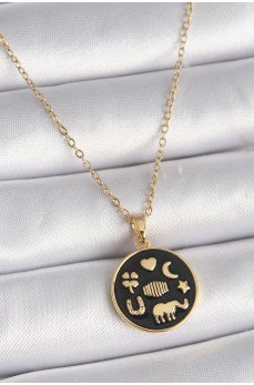 316L Çelik Gold Renk Siyah Şans Kolyesi