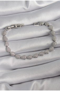 Pirinç Gümüş Renk Zirkon Taşlı Damla Model VIP Seri Kadın Bileklik