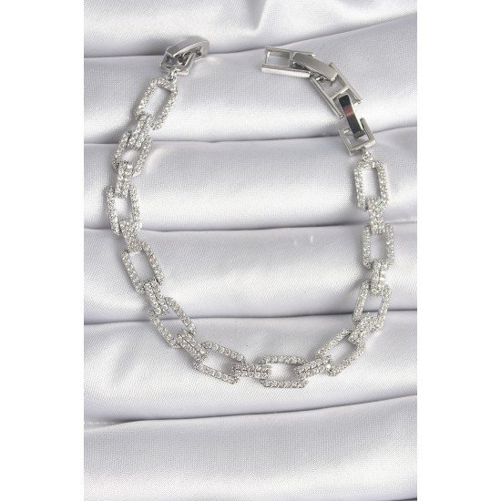 Pirinç Gümüş Renk Zirkon Taşlı Zincir Model VIP Seri Kadın Bileklik Pirinç Gümüş Renk Zirkon Taşlı Zincir Model VIP Seri Kadın Bileklik