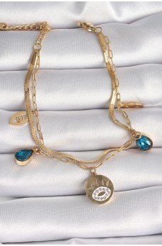 316L Çelik Gold Renk Zirkon Taşlı Göz İşleme Figür Kadın Bileklik