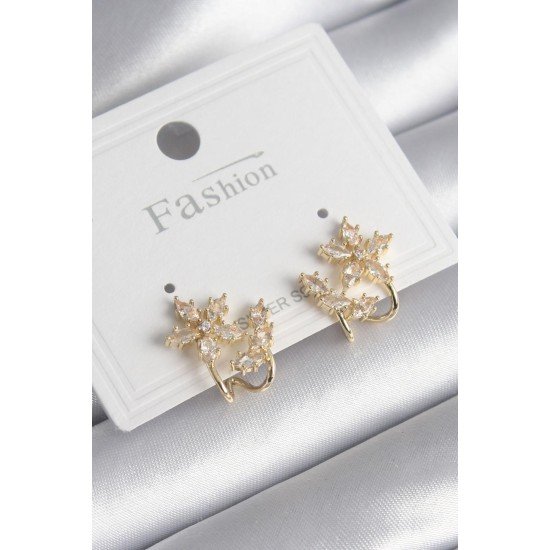 Pirinç Gold Renk Zirkon Taşlı Çiçek Model Kadın Küpe Pirinç Gold Renk Zirkon Taşlı Çiçek Model Kadın Küpe