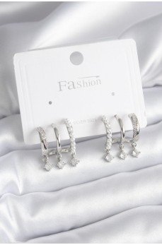 Pirinç Gümüş Renk Zirkon Taş Detay İncili Kadın Küpe