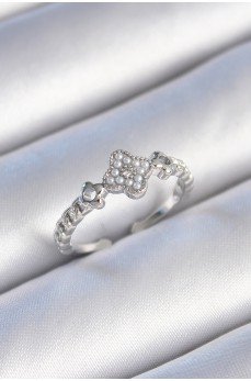 Pirinç Gümüş Renk İncili Yonca Model Zirkon Taş Detaylı Kadın Yüzük