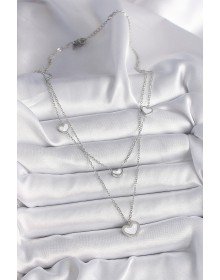 316L Çelik Gümüş Renk Zincir 2'Li Zincir Kalp Model Kadın Kolye