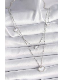 316L Çelik Gümüş Renk Zincir 2'Li Zincir Kalp Model Kadın Kolye