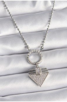 316L Çelik Gümüş Renk Topçuk Zincir Zirkon Taşlı Üçgen Model Kadın Kolye