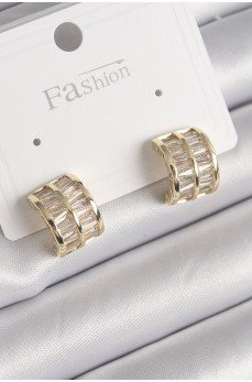 Pirinç Gold Renk Çift Sıra Zirkon Taşlı Kadın Küpe