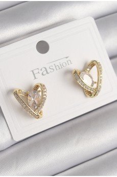 Pirinç Gold Renk Zirkon Taşlı Kalp Model Kadın Küpe