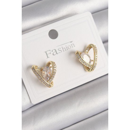 Pirinç Gold Renk Zirkon Taşlı Kalp Model Kadın Küpe Pirinç Gold Renk Zirkon Taşlı Kalp Model Kadın Küpe