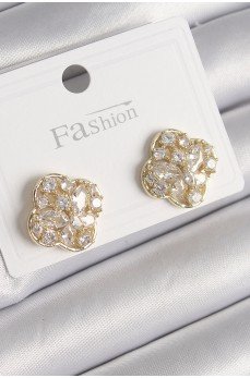 Pirinç Gold Renk Zirkon Taşlı Yonca Model Kadın Küpe