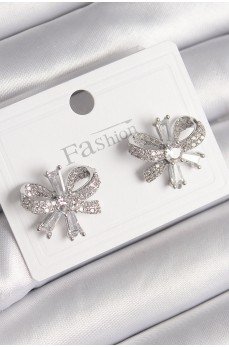 Pirinç Gümüş Renk Zirkon Taşlı Fiyonk Model Kadın Küpe