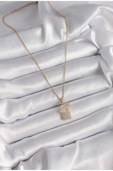 316L Çelik Gold Renk Zincir Zirkon Taşlı Asma Kilit Anahtar Model Kadın Kolye