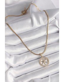 316L Çelik Gold Renk İtalyan Zincir Zirkon Taşlı Kutup Yıldız Model Kadın Kolye