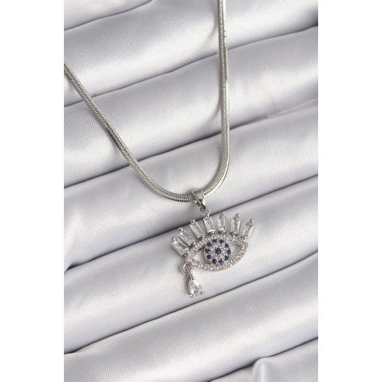 316L Çelik Gümüş Renk İtalyan Zincir Zirkon Taşlı Göz Model Kadın Kolye 316L Çelik Gümüş Renk İtalyan Zincir Zirkon Taşlı Göz Model Kadın Kolye