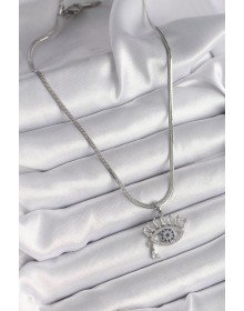 316L Çelik Gümüş Renk İtalyan Zincir Zirkon Taşlı Göz Model Kadın Kolye