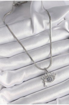 316L Çelik Gümüş Renk İtalyan Zincir Zirkon Taşlı Göz Model Kadın Kolye