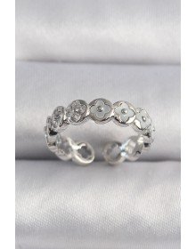 Pirinç Gümüş Renk Beyaz Sedefli Yonca Model Kadın Yüzük