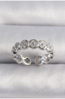 Pirinç Gümüş Renk Beyaz Sedefli Yonca Model Kadın Yüzük