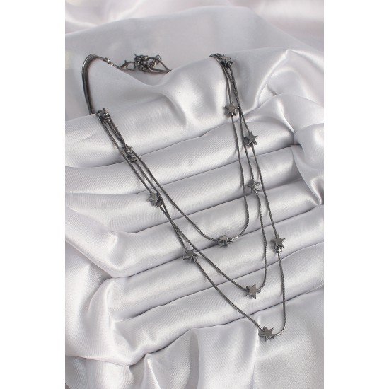 Pirinç Füme Renk 3'Lü Yıldız Model Kadın Kolye Pirinç Füme Renk 3'Lü Yıldız Model Kadın Kolye